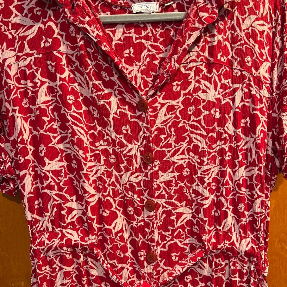 Fat Face UK Red Floral Button-Down Midi Dress - Size US 14 - Picture 4 of 4